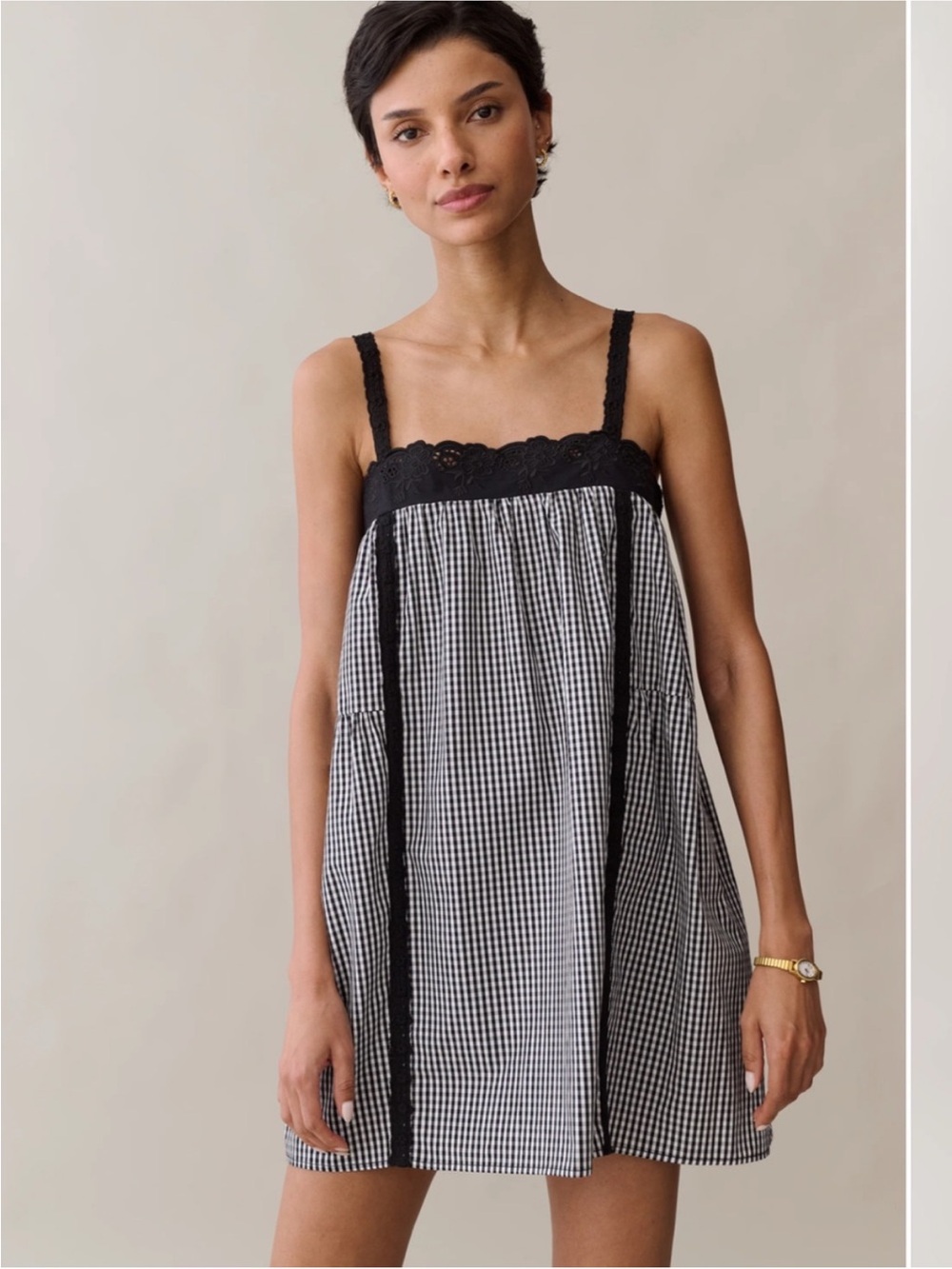 NWT Kourt Florence Cotton
Gingham Baby Doll Embroidered Detail Few Moda Dress M